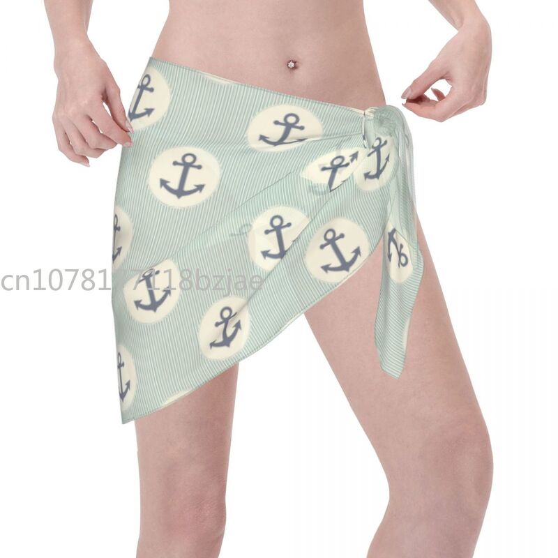 Sea Elements-Sarongs cortos de ancla para mujer, traje de baño transparente, Falda corta de playa, pareo de Bikini