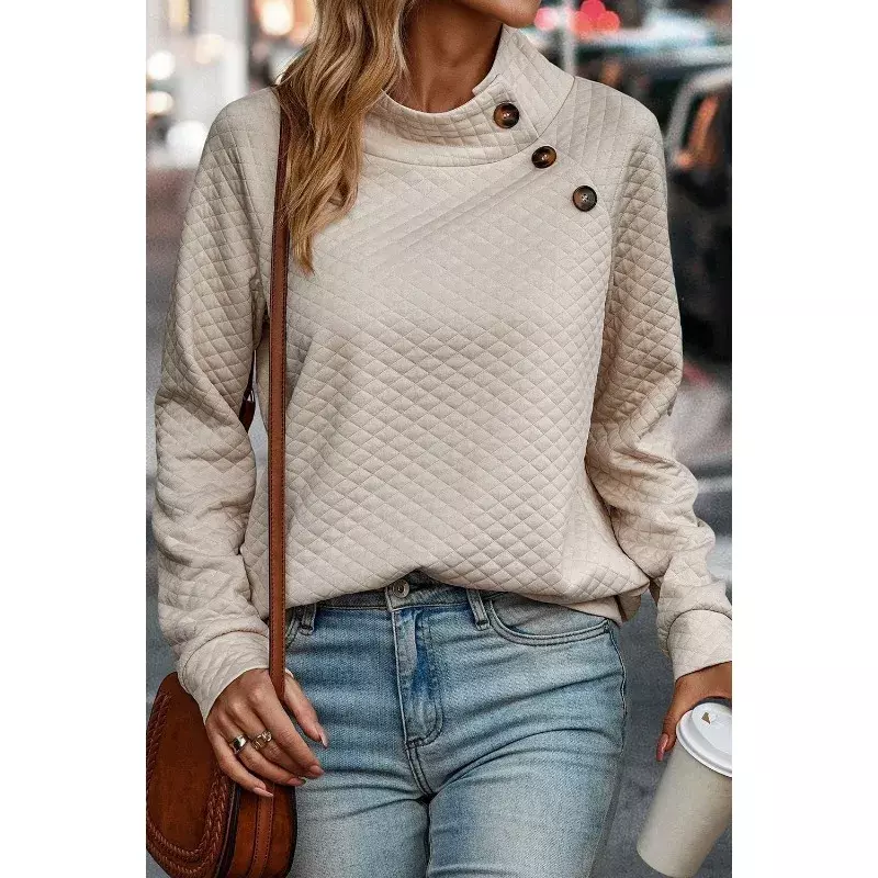 Damski nowy sweter z okrągłym dekoltem dzianinowy sweter z guzikami wzorem Temperament dojeżdżający do pracy kobiety moda termiczna ciepła luźne topy na co dzień