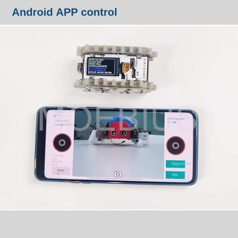 Mini voiture robot de détection de pipeline avec caméra, WiFi, transmission d'image FPV, contrôle de téléphone portable, carte de développement vidéo de voiture Esp32
