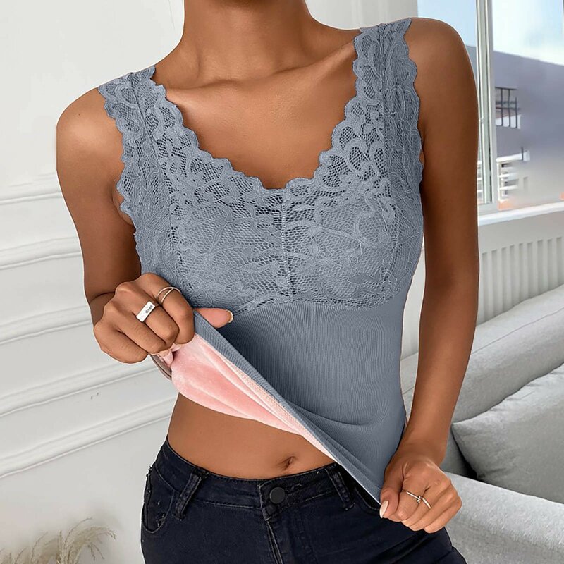 Women's Comfortable Velvet Lace Suspender With Warm Vest For Women With Chest Pad As A Base For Warm Vest Intimates Costume