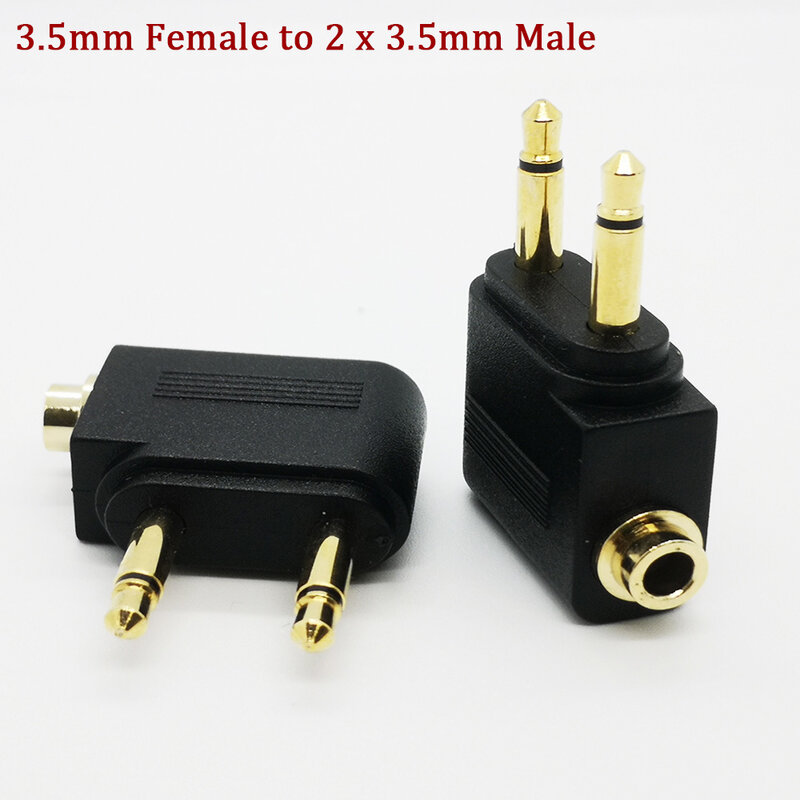1Pcs Gold-plated 3.5mm Jack Female Airline Headphone Mono Audio Converter to 2x3.5mm Male Plug Airplane Travel Splitter Adapter