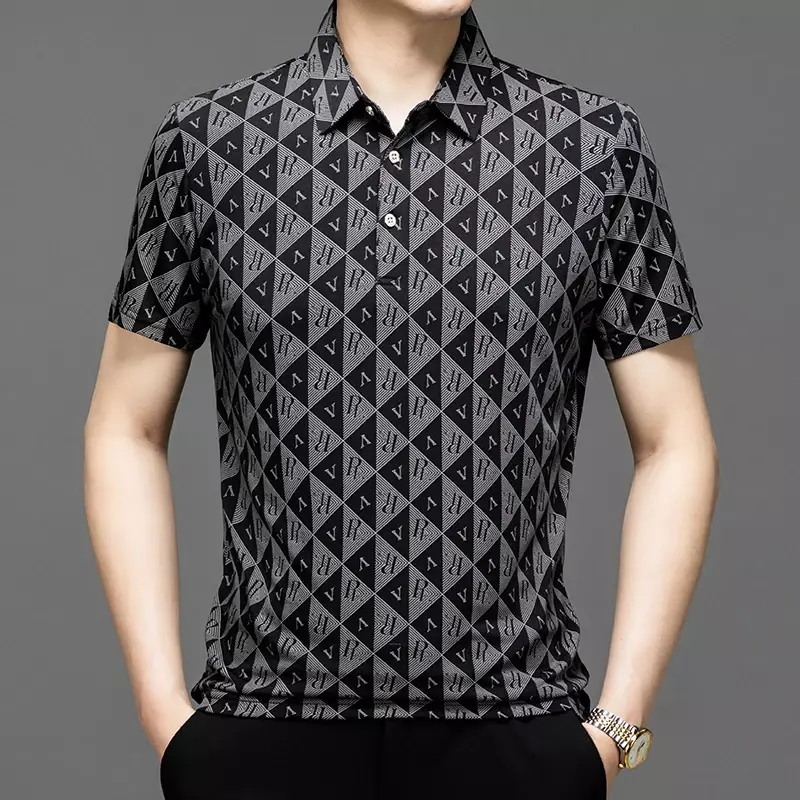 남성용 맞춤형 격자 무늬 프린트 루즈 캐주얼 반팔 티셔츠, 트렌디 티셔츠, 여름 신상