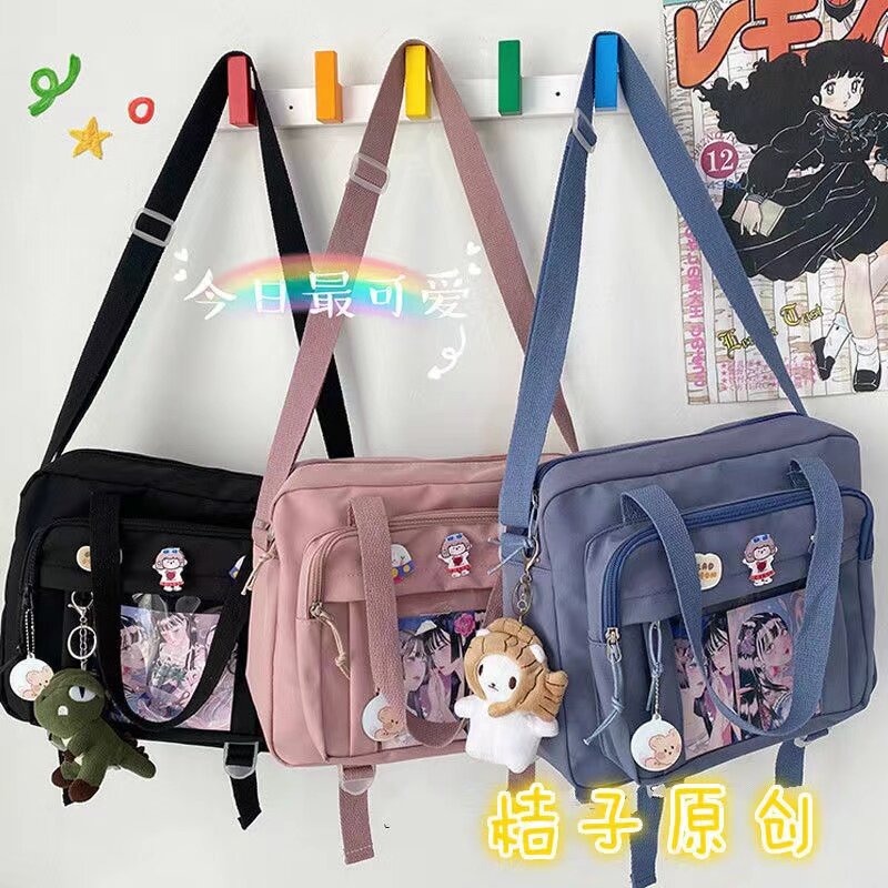 Japanese High School Girls Crossbody Bags Nylon Book Bag Transparent Itabag Women Handbags JK Bag Second Element  Shoulder Bag