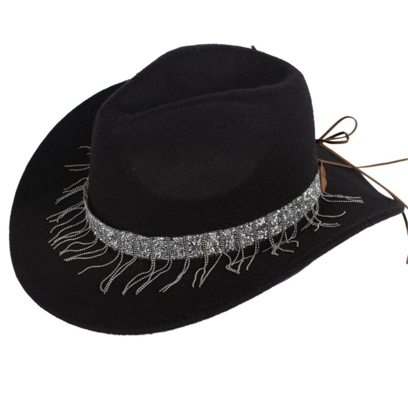 Ремешок для шляпы из искусственной кожи для женщин, блестящие ковбойские шляпы с кисточками, ремень для вечеринки, винтажный для
