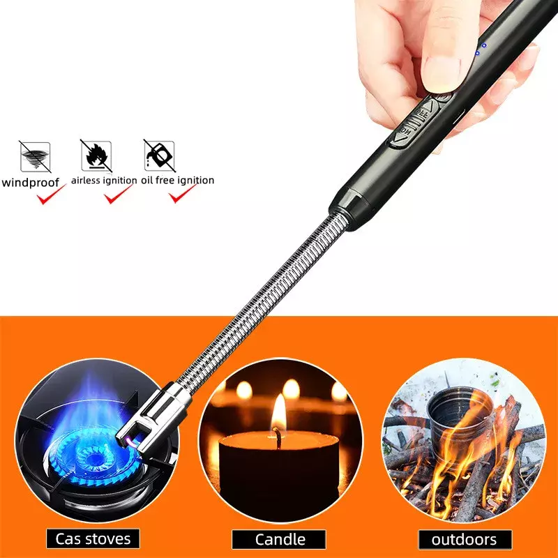 Hot USB Single Arc Flameless And Windproof Metal Pulse Plasma Lighter, Kitchen Barbecue Candle Gas Stove Igniter, Men's Gift