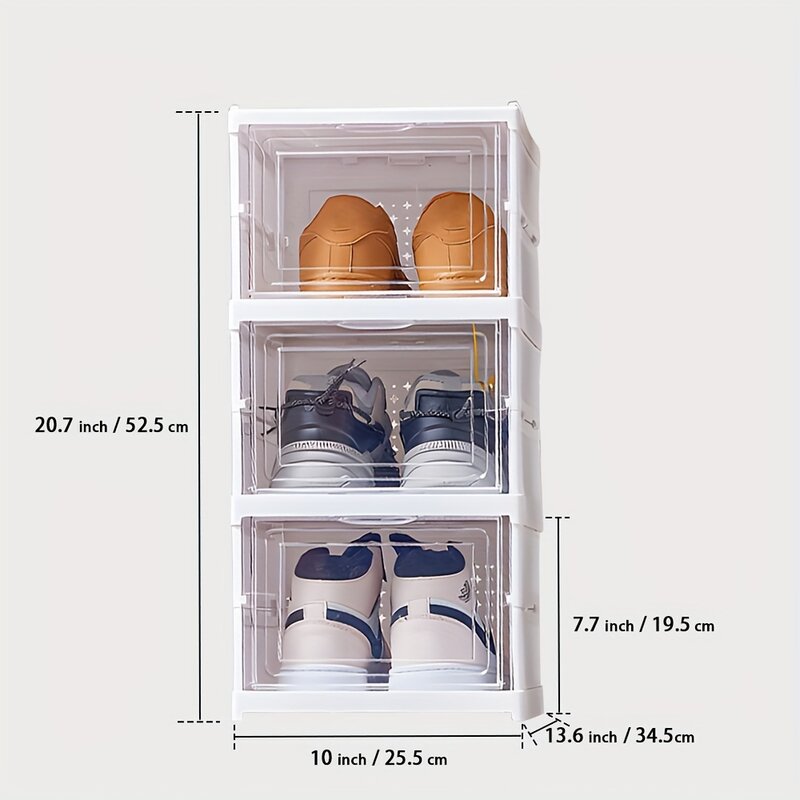 1pc 3/6-Layer Transparent Shoe Box - Stackable, Foldable, Dustproof High-Top Shoe Cabinet With Multiple Storage Options