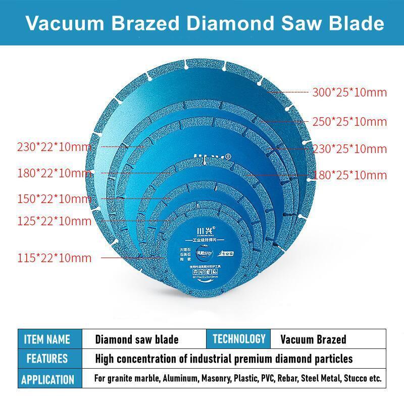 115/125/150/180/230/250/300mm diamante viu a lâmina de disco de corte soldadas a vácuo molhado seco para o ferro da chapa metálica do vergalhão de aço inoxidável