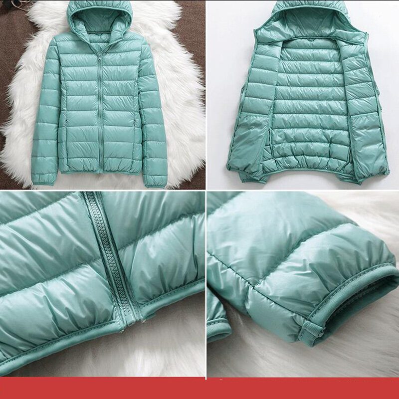 Parka à capuche en duvet de canard blanc ultraléger pour femme, manteau mince et chaud, imperméable, collection hiver 2022
