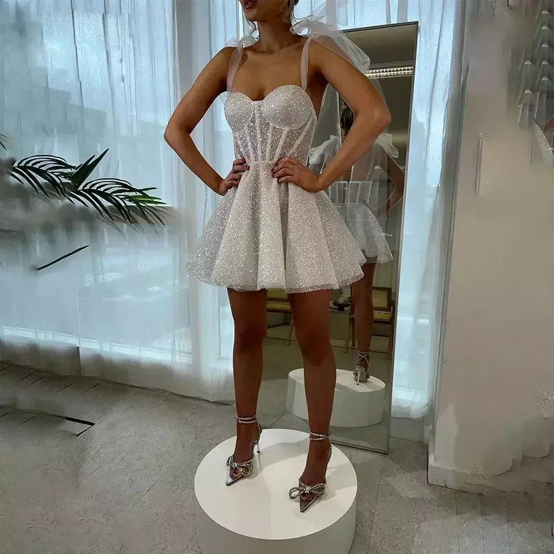 Женское блестящее свадебное платье It's yiiya, белое ТРАПЕЦИЕВИДНОЕ ПЛАТЬЕ на бретельках с бантом на лето 2019