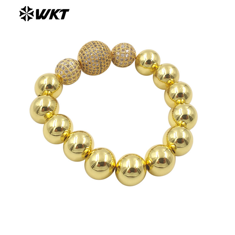 WT-JF346 WKT-pulsera de cadena de latón amarillo para mujer, brazalete con cuentas redondas de circón, joyería bonita para regalo, accesorio de moda para fiesta, 2024