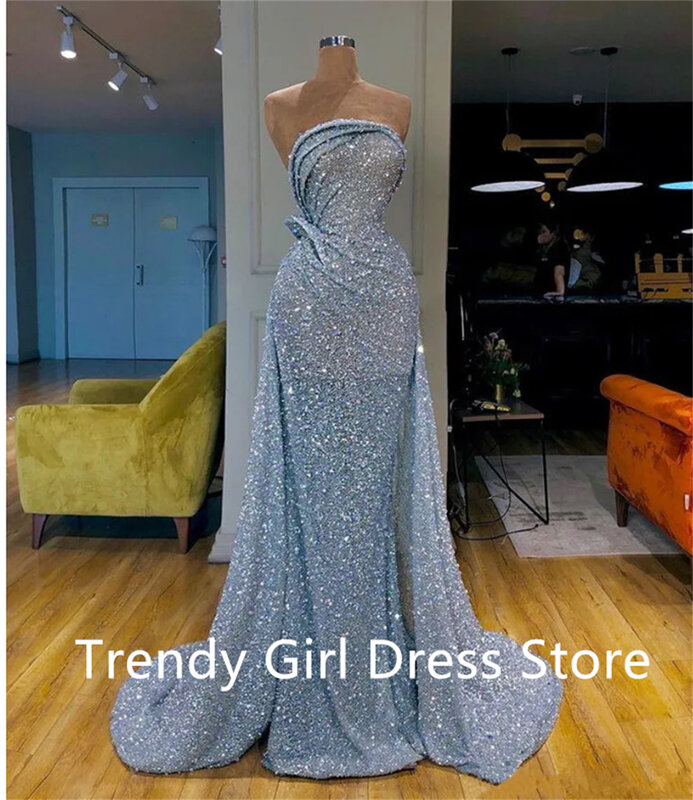 Luksusowe błyszczące cekiny suknie wieczorowe dla kobiet koronkowe z koralikami syrenka suknie na bal maturalny długość podłogi wykonane na zamówienie 2024