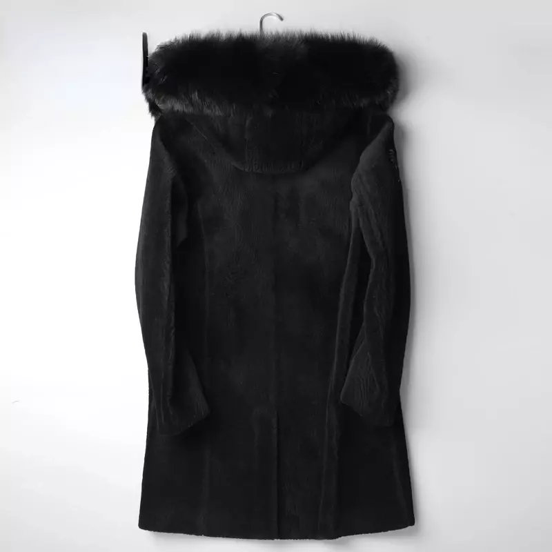 AYUNSUE 2021 Granulated Sheep Shearling Coat Men Winter Mid-length Fox Fur Collar Wool Fur All-in-one Fur Coat Casaco Masculino
