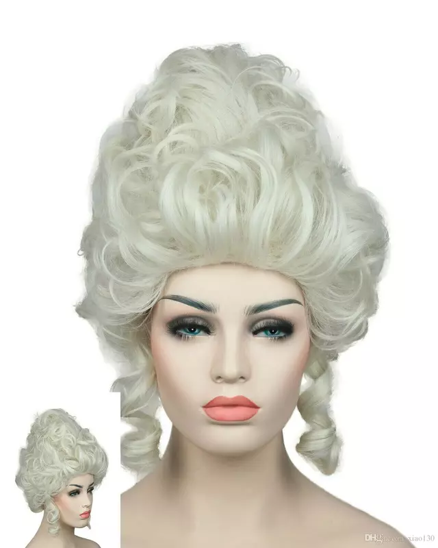 Peluca de fiesta de Cosplay de María Antonieta, cabello rizado sintético blanco, pelucas de disfraz