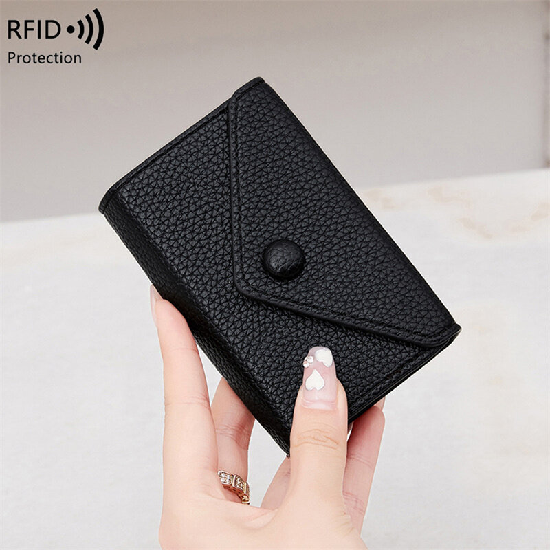 RFIDanti-theft brush lychee embossed multi card slot women'scardbag portablewallet multifunctional credit card/currency/card bag