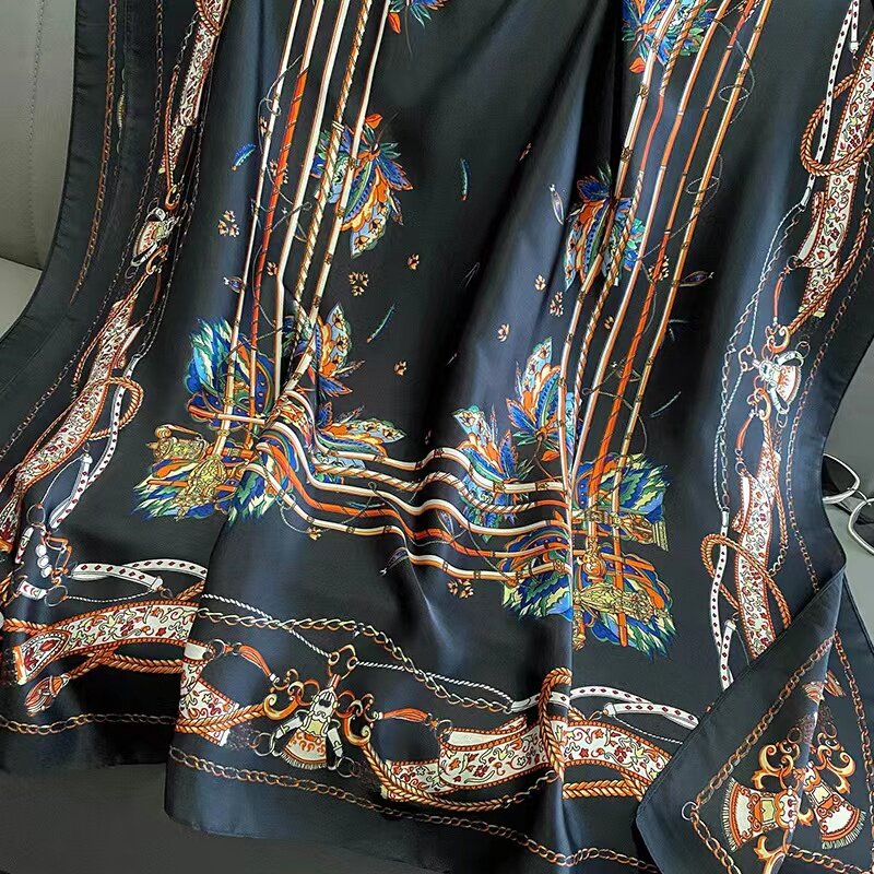 Lenço longo de seda feminino, foulard, pashmina, xales, envoltórios de senhora, pareo praia, estolas, bandana, marca designer, luxo, 2023