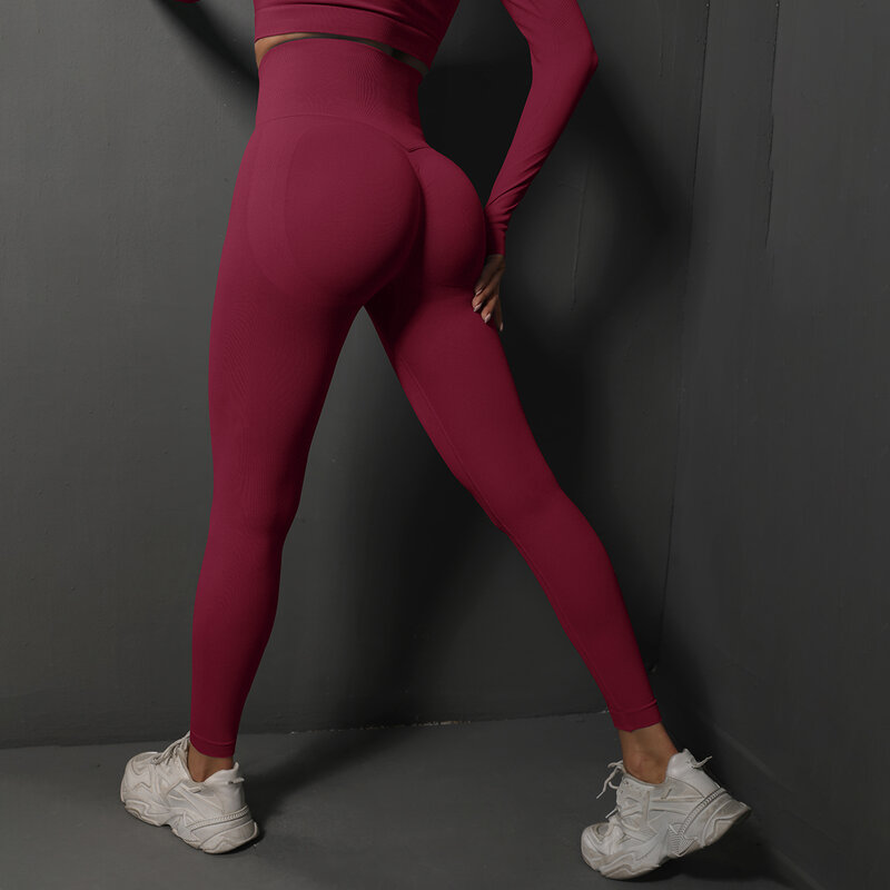 Celana legging Gym tanpa kelim wanita, celana legging seksi pinggang tinggi mengangkat celana olahraga Fitness