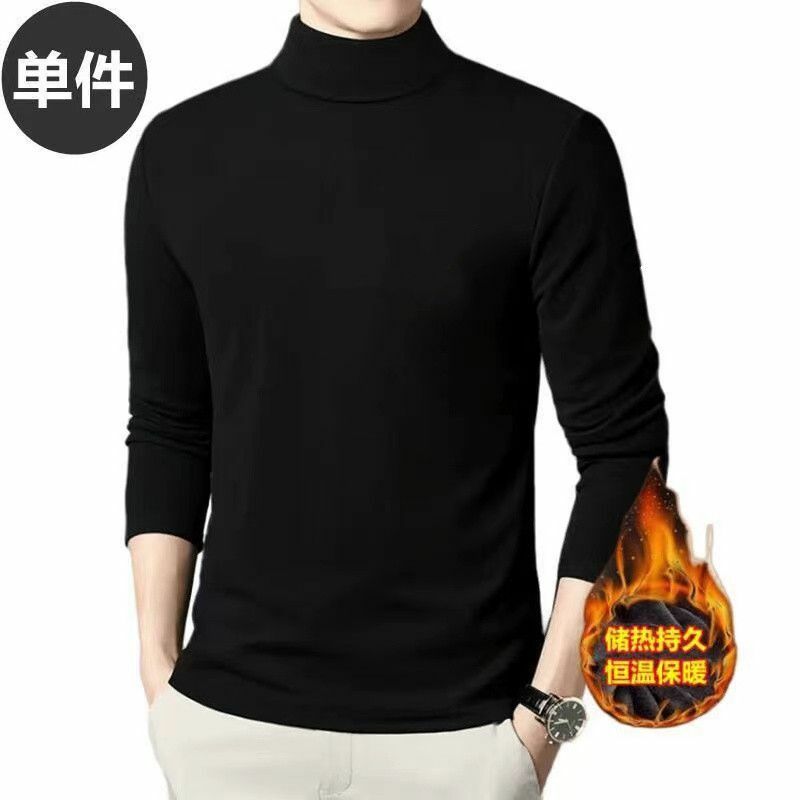 Turtleneck Thicken T Shirt for Men Basic T Shirt Fleece Autumn Winter Long Sleeve Tops Undershirt Solid Color 2022 New