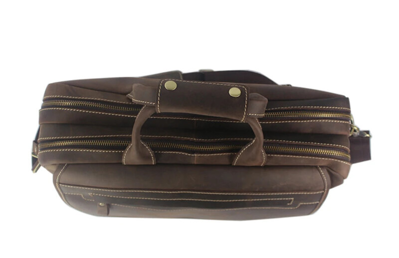 Bolso cruzado Vintage para hombre, de cuero auténtico bandolera, maletín de mano grande, marrón, M053 #