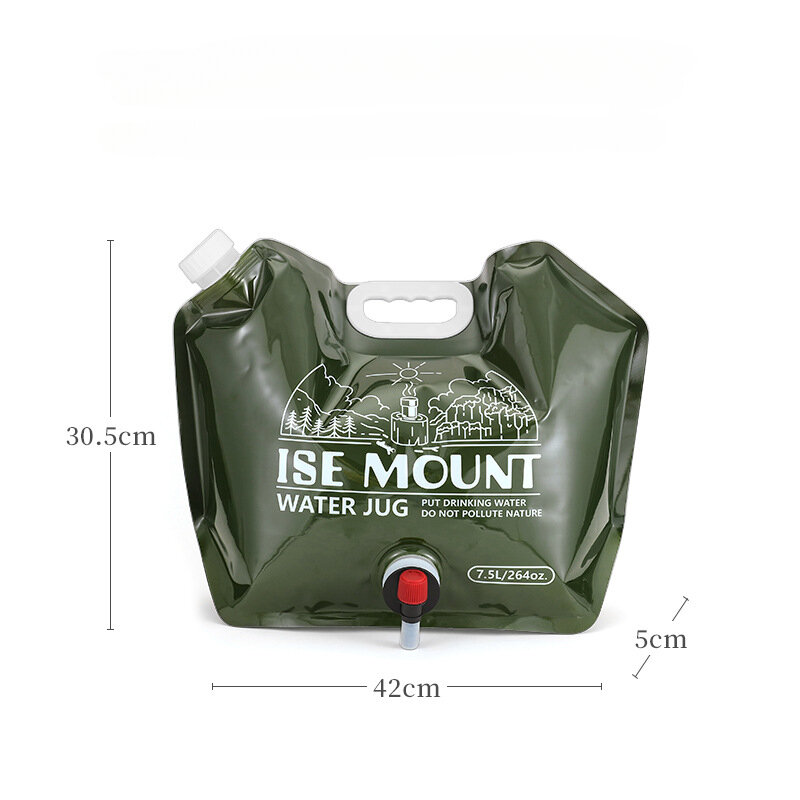 Tas penyimpan air lipat 7,5 l luar ruangan, ember plastik kapasitas besar dengan katup perlengkapan berkemah tas air genggam portabel