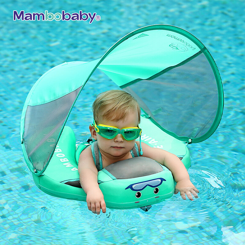 Mambobaby stałe nie nadmuchiwane pływak dla dzieci z baldachimem noworodka pierścień leżący zabawki do basenu niemowlę pływackie treningowe Floater Dropship