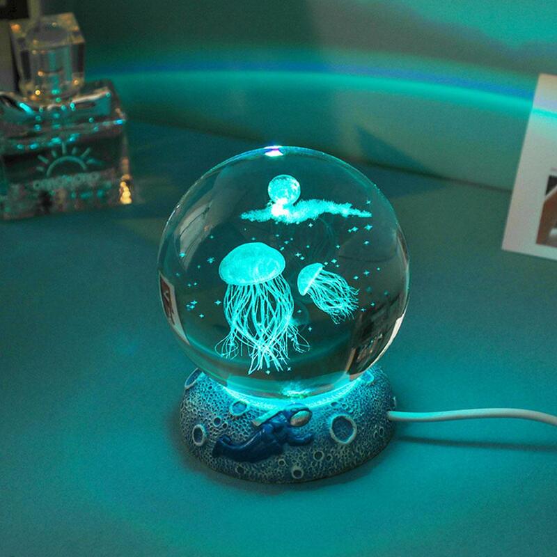 3D aksolotl grawerowany laserem kryształowa kula kolorowa lampka nocna, dziewczyna koleżanka z klasy żona prezent urodzinowy dla dzieci dekoracja domu