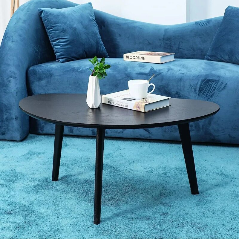 Ovaler Couch tisch für kleinen Raum Mitte des Jahrhunderts moderner Couch tisch für Wohnzimmer-schwarz-18.9 "d x 33.47" w x 15.75 "h