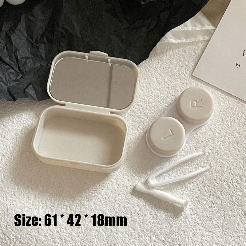 Women Fashion Letter Contact Lens Box Candy Color Square Portable Mirror Contact Lens Box Travel Easy Carry Storage Container
