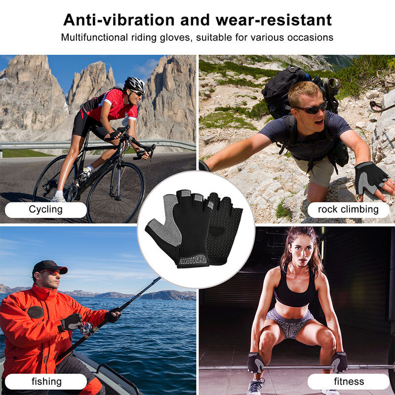Luvas Anti-Deslizamento Meio Dedo, Anti-Suor, Proteção UV, Ginásio, Fitness, Pesca, Ciclismo, Ao Ar Livre, Equipamento de Verão