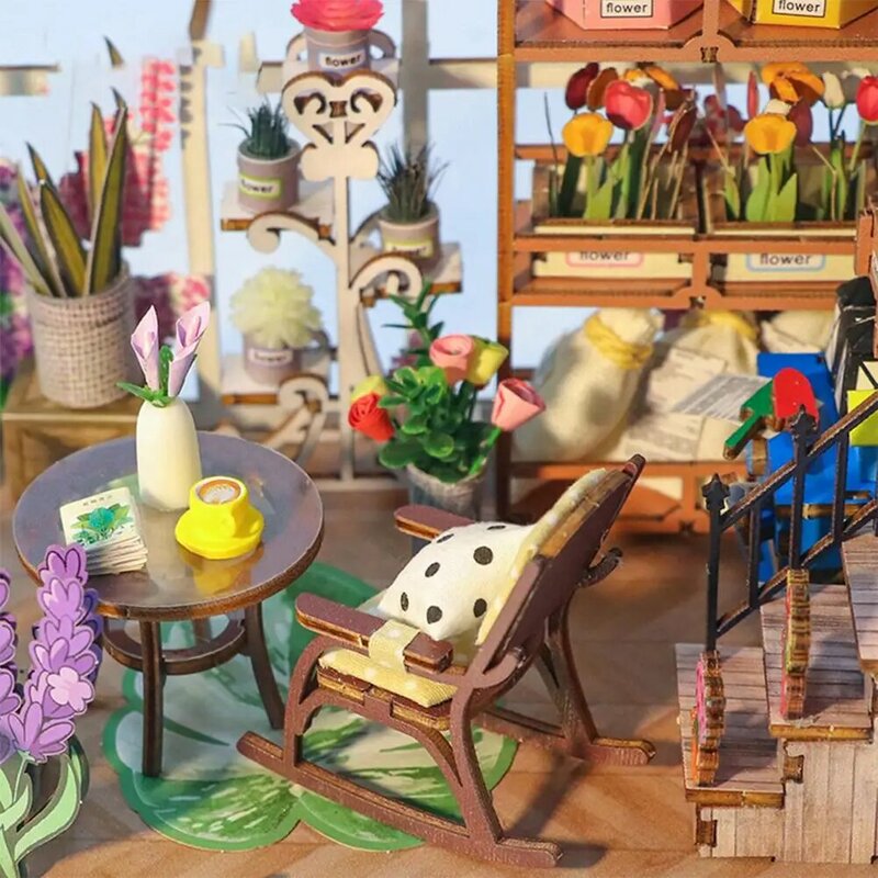 Schattige Boek Hoekkit Diy Miniatuur Huis Met Led Licht Boekenplaat Insert Decor Houten Boekensteun Tuinhuis Diorama