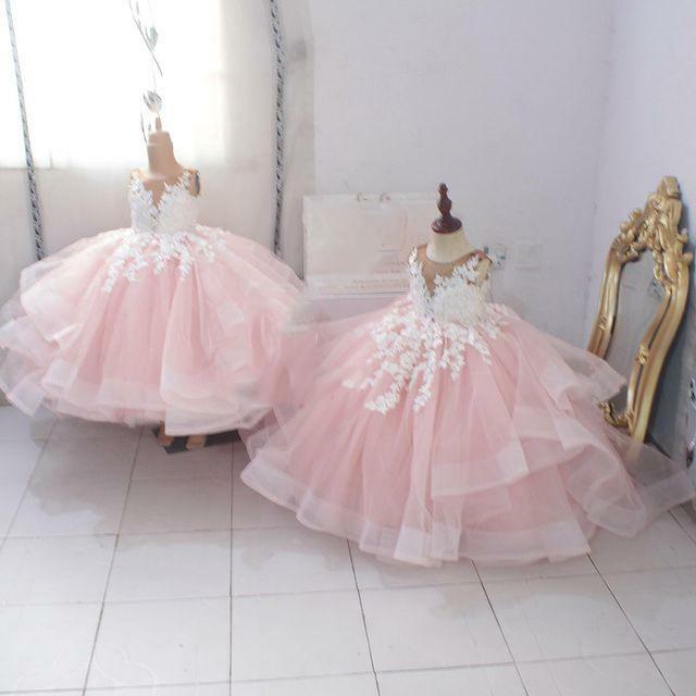 Кружевные платья с цветами для девочек, прозрачное бальное платье с вырезом, свадебные платья для маленьких девочек, недорогие платья для причастия и конкурса