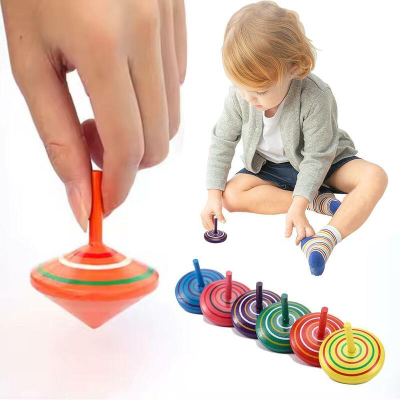 Giroscopio de madera colorido para niños, juguetes educativos para aliviar el estrés, regalo de fiesta de cumpleaños, Color aleatorio, 1/5 piezas