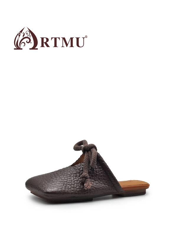 Artmu оригинальные ретро тапки из натуральной кожи с квадратным носком, новинка 2024, летняя уличная одежда, тапочки ручной работы, дизайнерские сандалии