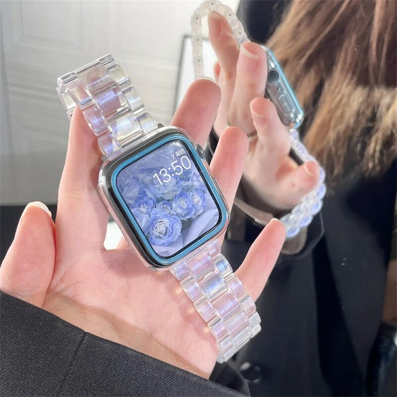 Correa de resina para apple Watch series 9, 8, 7, 6, 5, 4, 3, 2, banda de 41mm, 49mm, correa de acero transparente para iwatch SE ultra 2, 44mm, 40mm, 45MM