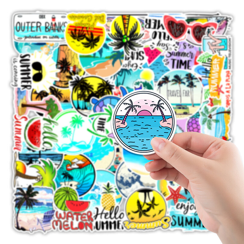 50 buah stiker grafiti seri musim panas kartun cocok untuk helm Laptop Dekorasi Desktop mainan stiker DIY grosir