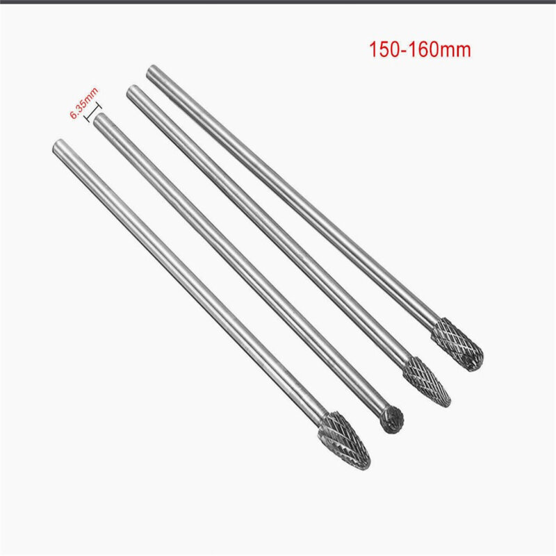 4Pcs Rotary Burr Set 1/4" Shank Double Cut Tungsten Carbide Rotating Burr Tools Kit For DIY Woodworking Metal Carving Polishing