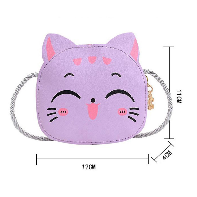 Cute Cat Boy Girl bambini PU Leather Mini Zipper Shoulder Crossbody Bag portamonete borsa Messenger Bag regalo di compleanno