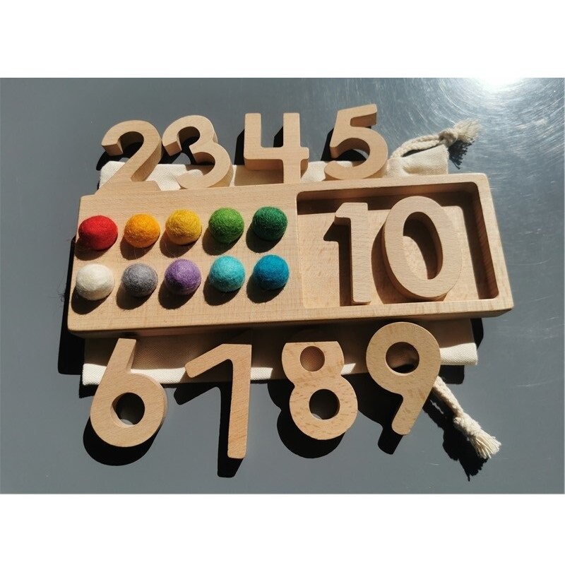 Holz Montessori Spielzeug Nussbaum Rahmen Zählen Bord Pyramide Tablett Digitalen Zahlen Filz Kugeln für Kinder Früh Lernen