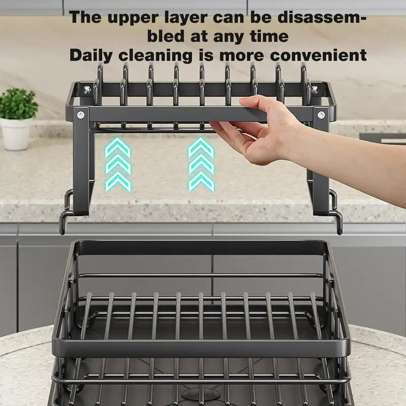Stainless Steel Dish Drying Rack Adjustable Kitchen Plates Organizer with Drainboard Over Sink Countertop Cutlery Storage Holder