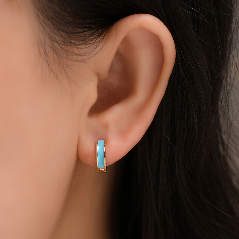 Neue Mode Bunte Emaille Kleine Hoop Ohrringe für Frauen Trendy Earcuff Tropf Öl Sicherheit Pin Ohrringe Doppel Piercing Huggies