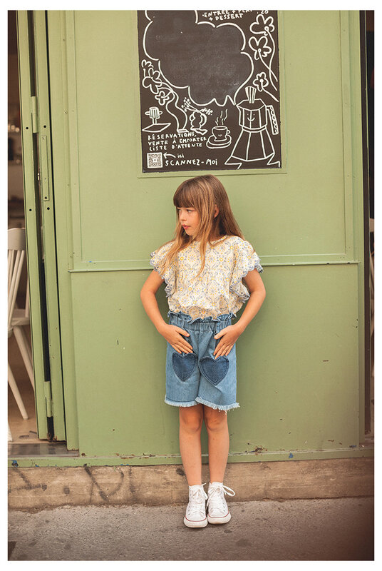 2024 Louislouise Girls Children's Floral Tops Kids Sleeveless Sling Skirt Sets Lapel Sleeveless Tshirt Girls Jeans Shorts Suit