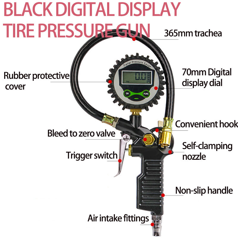 Digital LCD Display Inflação Monitoramento Manômetro, UE pneu ar pressão Inflator calibre, LED Backlight veículo