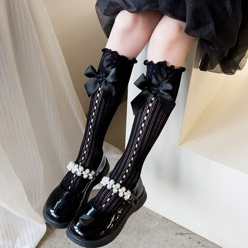 Mädchen Lolita Spitze Midcalf Socken mit Bowknot Prinzessin Sommer dünne Strümpfe