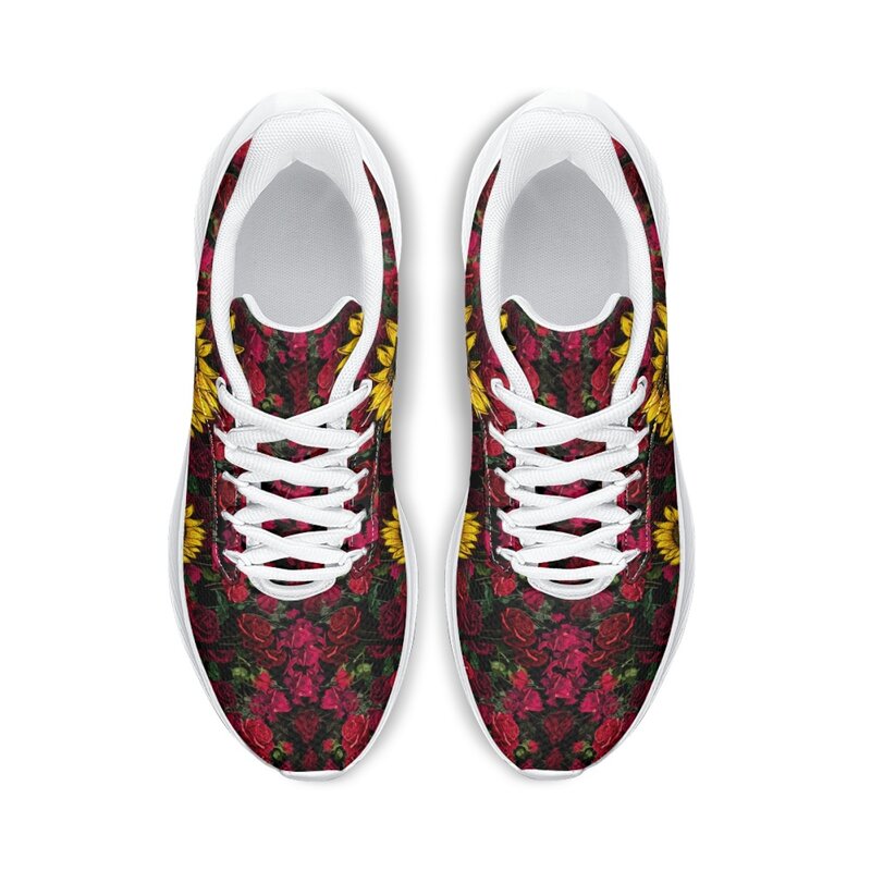 INSTANTARTS-Sapatos de corrida com estampa girassol para mulheres, calçados esportivos respiráveis ao ar livre, flor rosa, confortáveis, escalando