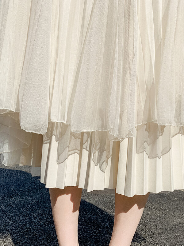 Корейская модная сетчатая черная юбка-русалка, бежевые юбки для девочек с эластичным поясом и подкладкой, новинка 2024, длинная юбка, Повседневная элегантная юбка макси