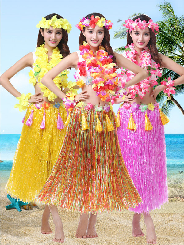 Traje de baile Hula para mujer, falda hawaiana Hula, traje de hierba, guirnalda, falda de flores, vestido de fiesta, conjunto de falda Hula de playa