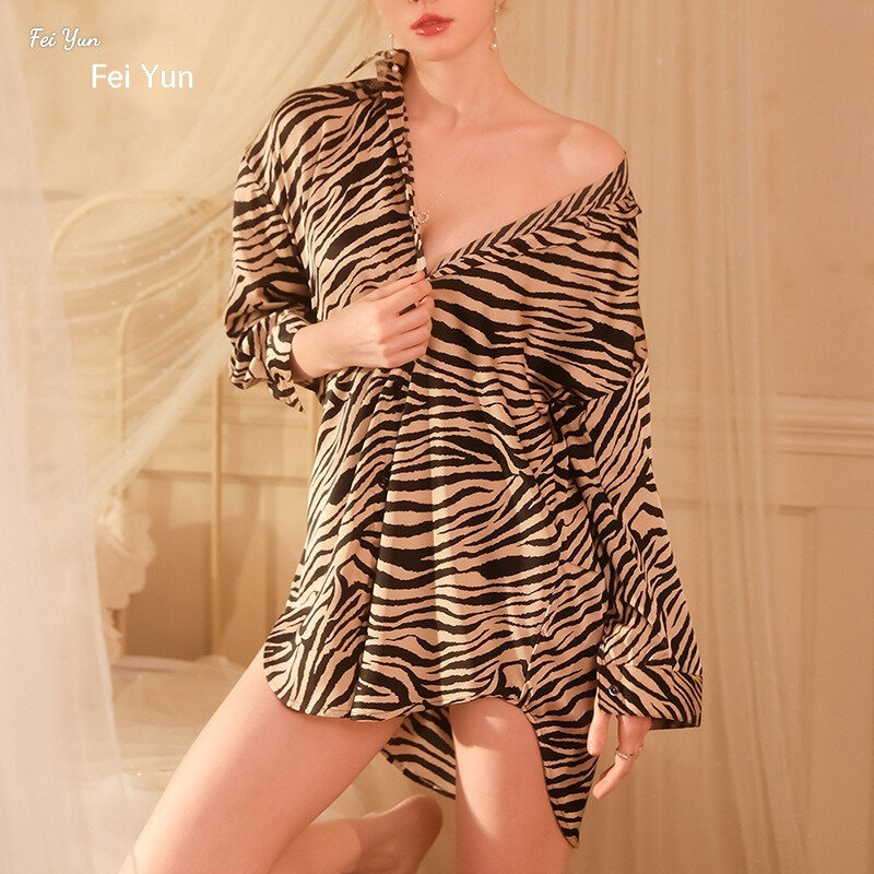 Fei Yun Boyfriend Style Shirt Female Pure Desire Morning Robe Sexy Pajamas Ice Silk Home Suit Can Be Outworn 523