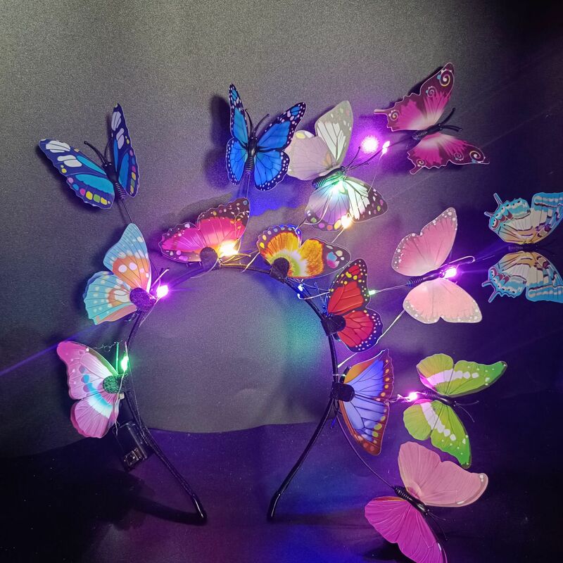 New LED Glow Butterfly Strap Headband Girls Colorful Butterfly Hair Strap Birthday Party Bridal Wedding Headwear Photo Prop 2023