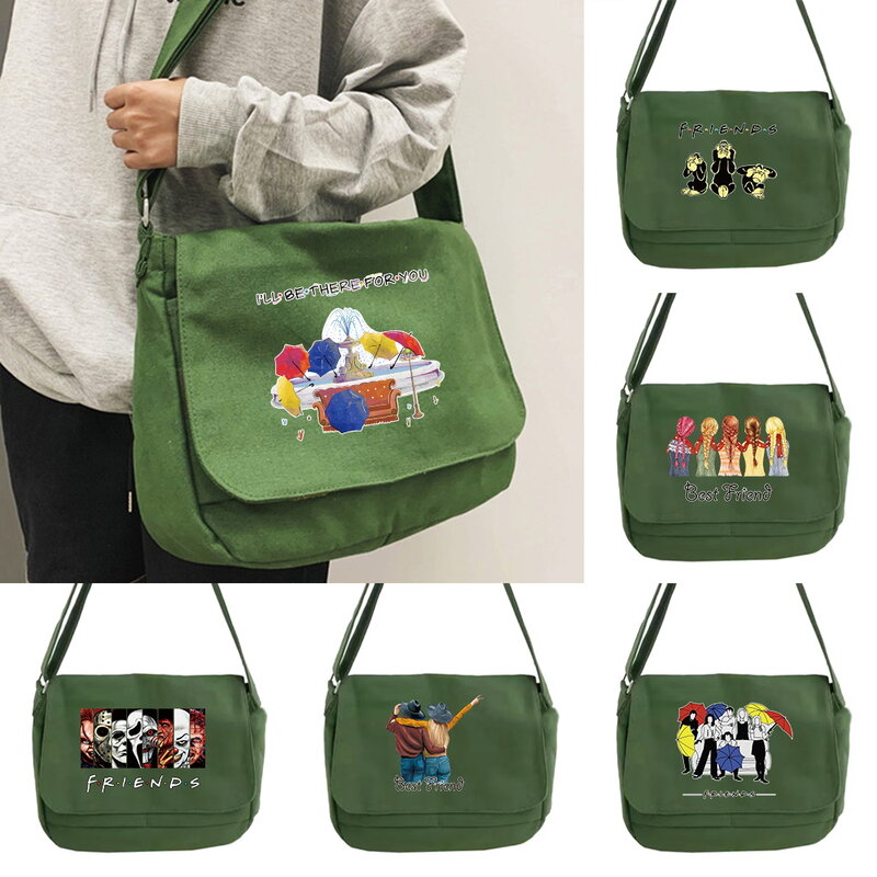 Bolsa de mensajero multifunción para mujer, bolso de moda para estudiantes japoneses, versátil, portátil, de un solo hombro, con patrón de amigos