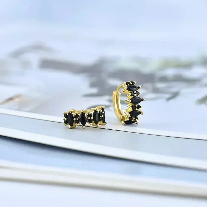 YUXINTIME 925 Sterling Silver Ear Needle Black Zircon Gold Earrings for women Geometric pendant Earrings Fashion Wedding Jewelry