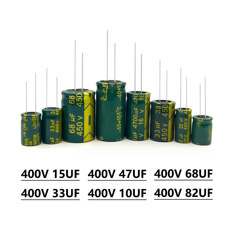 Condensador de 400V, 10UF, 10x17mm, 400V, 15UF, 8x16mm, 400V, 33UF, 13x20mm, 400V, 47UF, 16x25mm, 400V, 68UF, 16x25mm, 400V, 82, 1 unidad UF 18x25mm